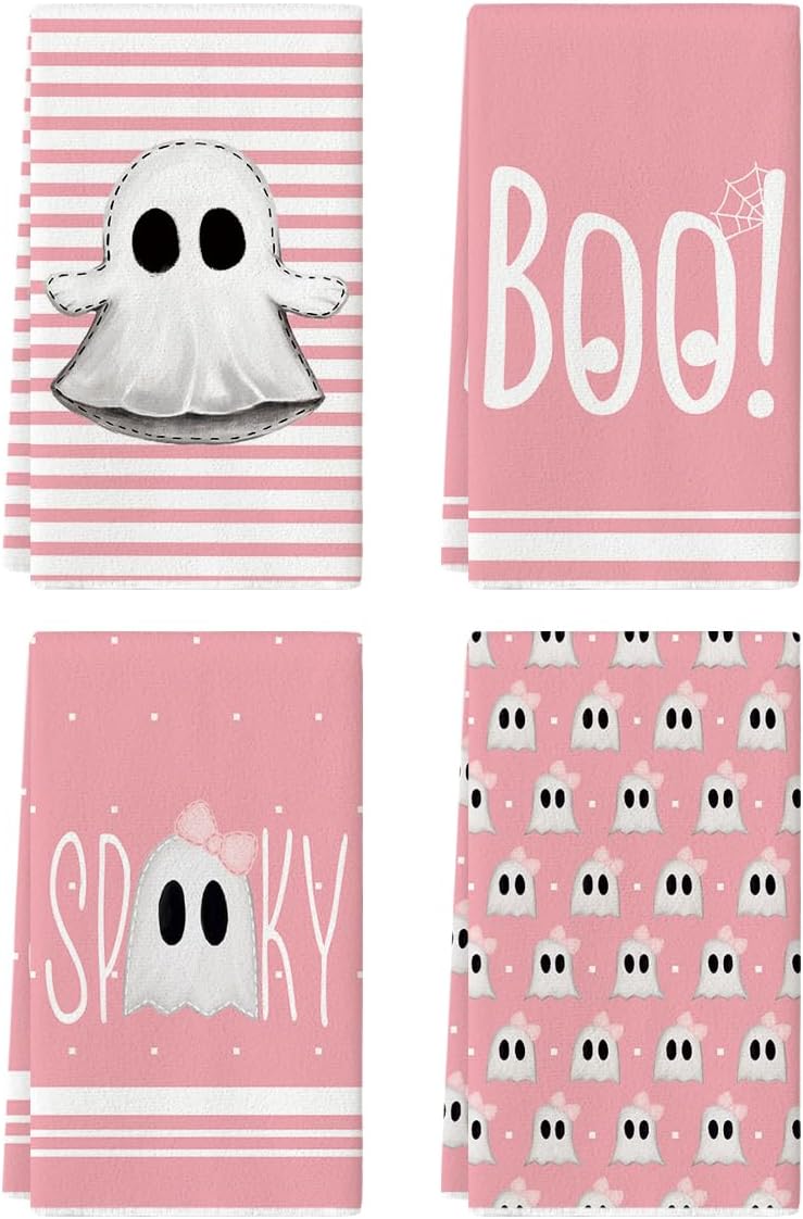 Ghost Halloween Kitchen Towels, Set Of 4, 18 X 26 Inch Decorative Dish Towels For Kitchen, Home, Holiday & Seasonal Decor