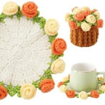 Handmade Crocheted Rose Coaster Tabletop Decoration