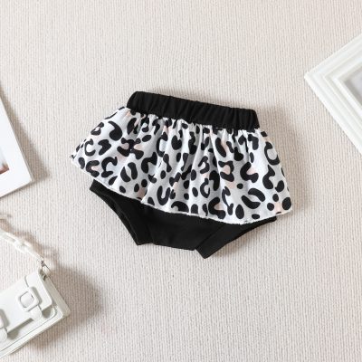 Girls' Leopard Print Color Matching Jumpsuit Dress And Pants Headband