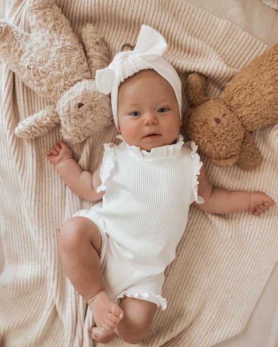 Nfant Sunken Stripe Thread Short Sleeve Wooden Ear Rompers Jumpsuit Plus Shorts Suit Baby Rompers