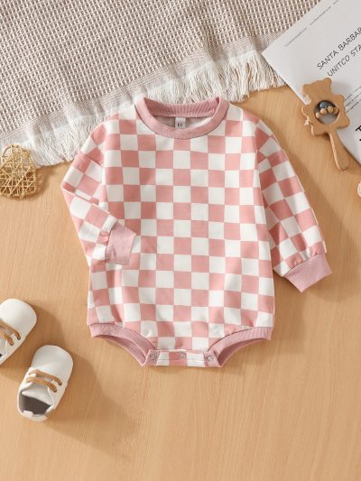 Baby Clothes Jumpsuit Triangle Chessboard Plaid Pullover Sweater