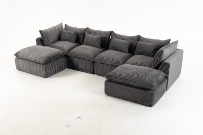 129.8" Width Cloud Couch Oversized Modular Sectional Sofa True Relax Comfy Couches Wide&Deep Seat Sofas for Living Room Furniture Sets, Corduroy Fabric,4Seat with 2Ottoman