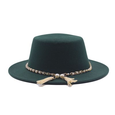 Fashion Flat Brim Top Hat Women Flat Top Woolen Hat