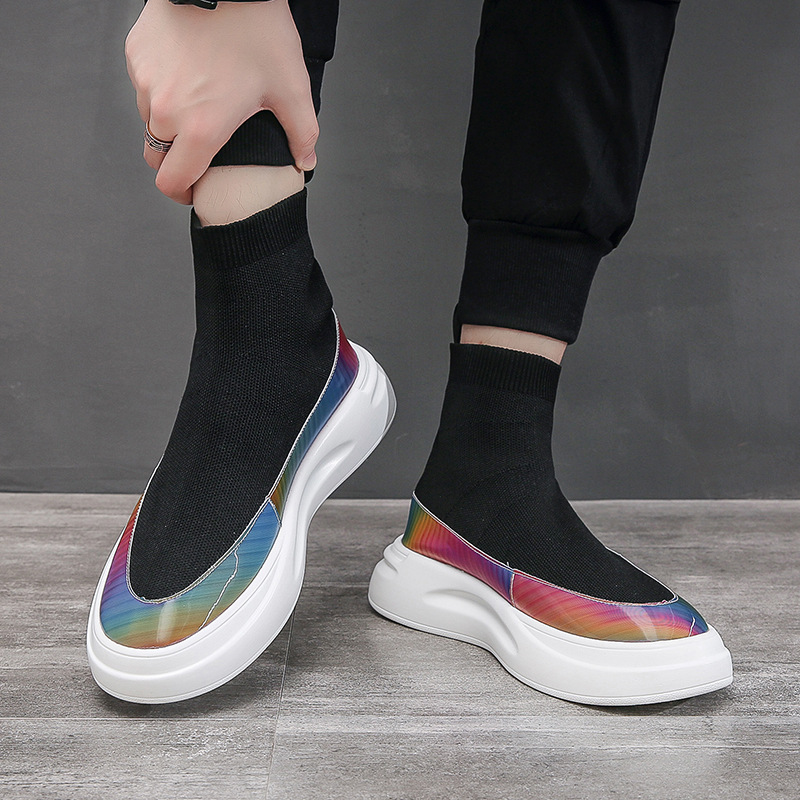 Men's Fly Woven Breathable Soft Sole High Top Socks Shoes