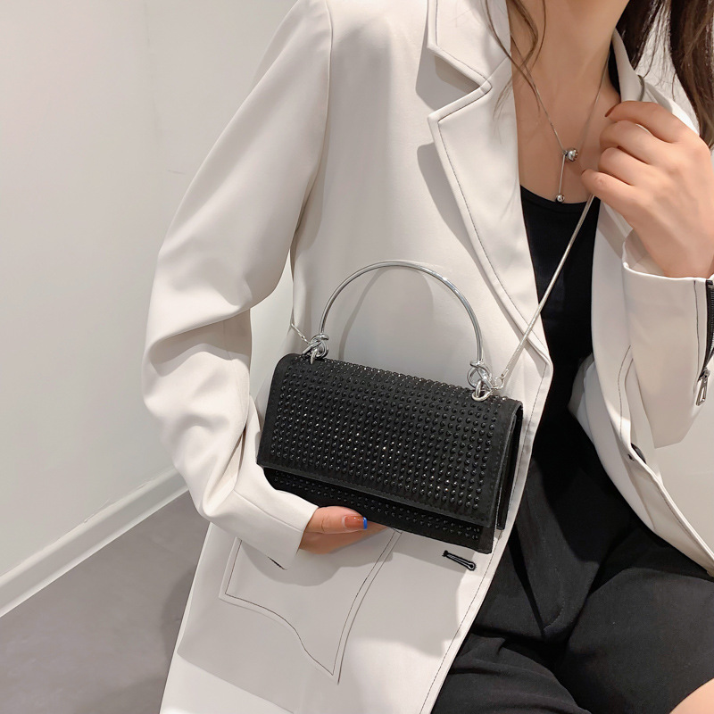Chain Crossbody Bag Women Handbag Glitter Crystals Plain Daily Silver Black Shoulder Bag