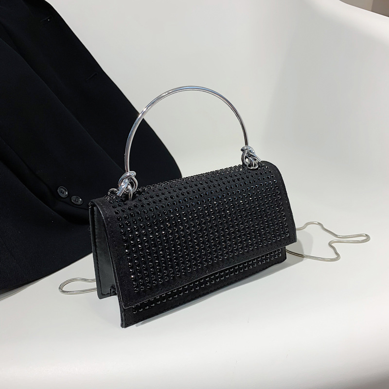 Chain Crossbody Bag Women Handbag Glitter Crystals Plain Daily Silver Black Shoulder Bag