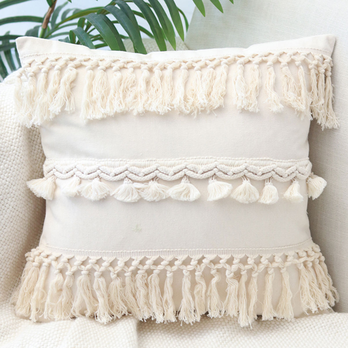Cotton And Hemp Tassel Pillowcase