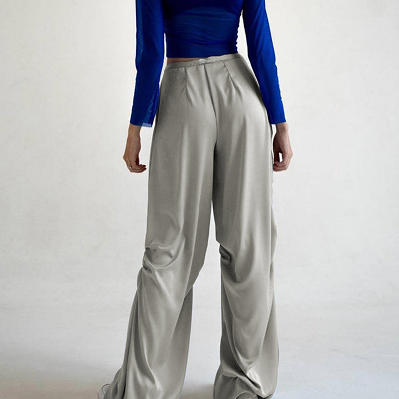 Solid Color Temperament Drape Mopping Satin Low Waist Loose Casual Woven Pants
