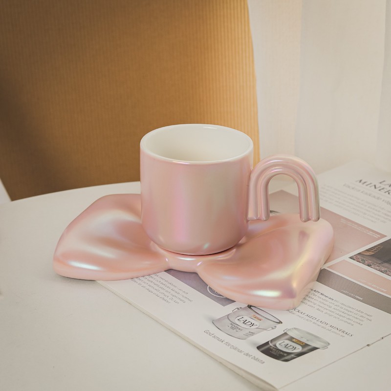Bowknot Pearl Glaze Light Luxury Coffee Cup Set