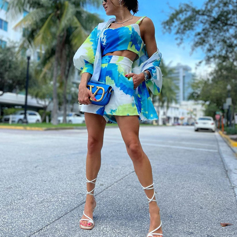 Women's Casual Color Tie-dye Printed Three-piece Set