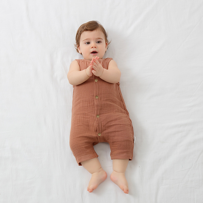 Boys And Girls Cotton Gauze Waistcoat Jumpsuit