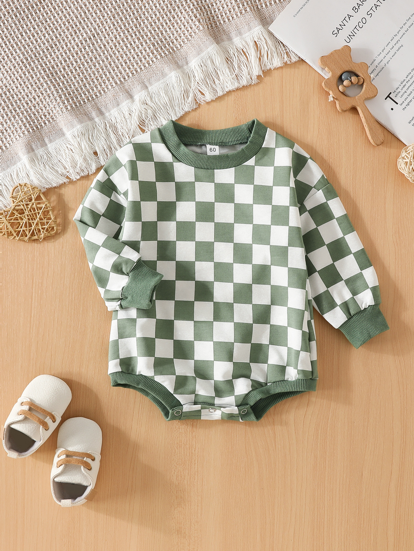 Baby Clothes Jumpsuit Triangle Chessboard Plaid Pullover Sweater