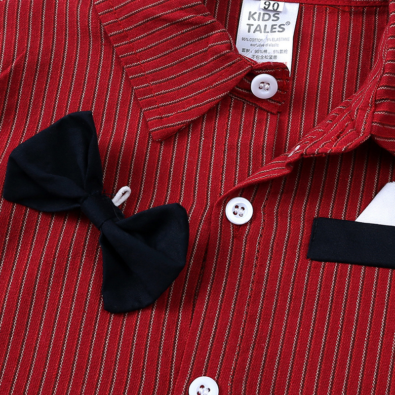 Gentleman Bow Tie Red Striped Shirt Overalls Birthday Gift Children Outwear