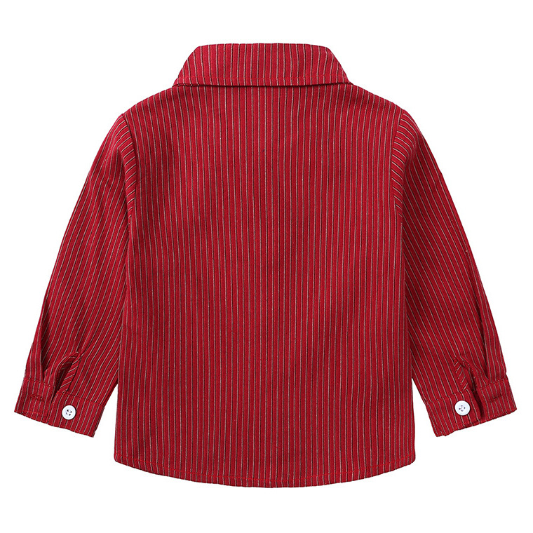 Children Striped Cotton Long Sleeve Shirt Bow Bib Gentleman Suit