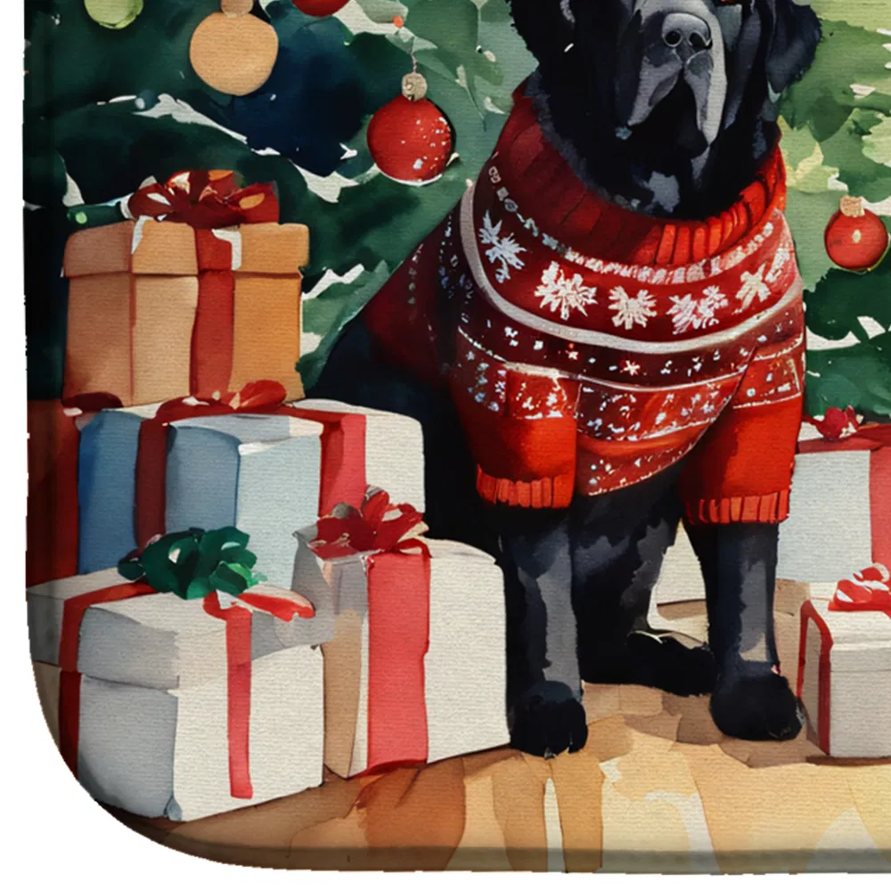 Tibetan Mastiff Cozy Christmas Dish Drying Mat Absorbent Dish Drying Mat Pad for Kitchen Counter Dish Drainer Mat for Countertop, 14 x 21", Multicolor