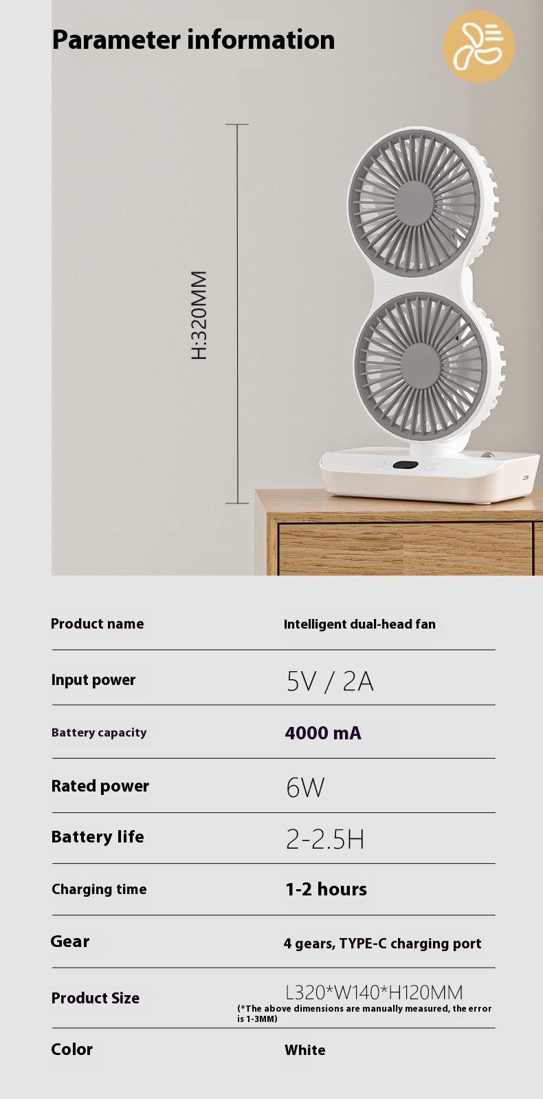 Multi Functional Dual Head Ultra Endurance Small Fan