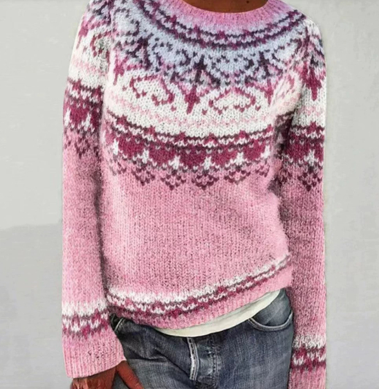 Printed Round Neck Sweater Thick Needle Fabric
