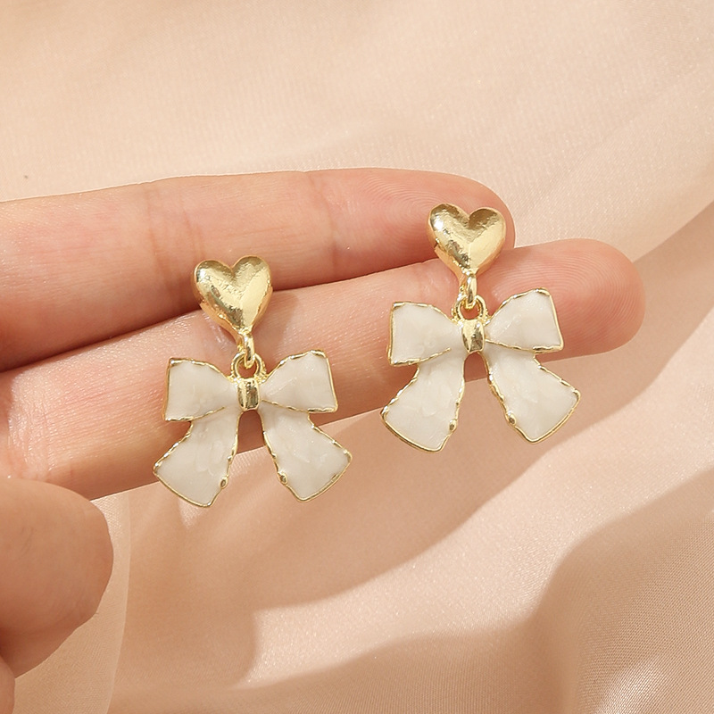 S925 Silver Needle Sweet Bow Love Earrings