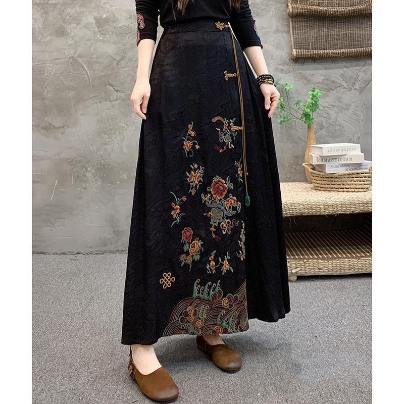 New Ethnic Dress Embroidery Tassel A- Line Skirt