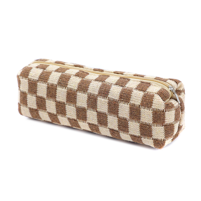 Korean-style Knitted Wool Chessboard Grid Pencil Case Simple Storage Bag