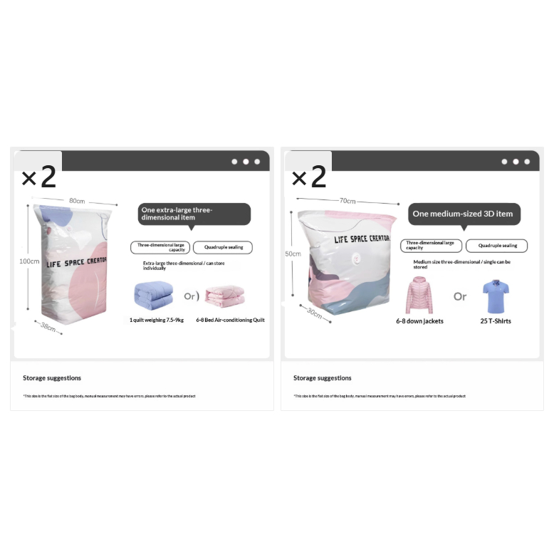 Dual Use Vacuum Compression Bags - Hand Pump And Press Storage Sacks For Clothes Quilts Household Organization