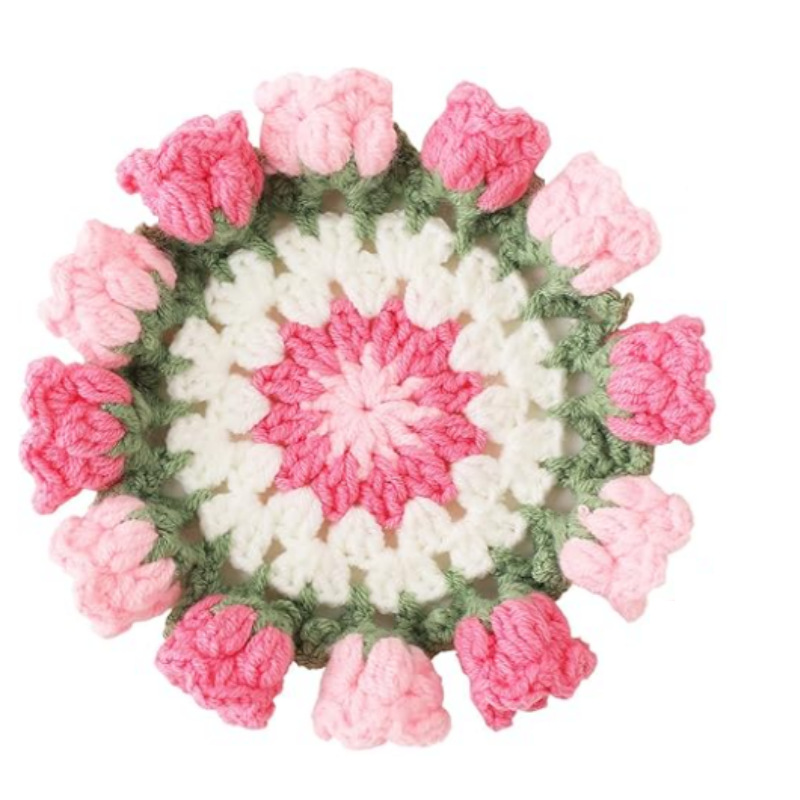 Handmade Crocheted Rose Coaster Tabletop Decoration