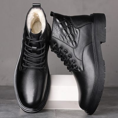 Furnished Warm Leather Wool High-top Booties