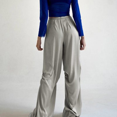 Solid Color Temperament Drape Mopping Satin Low Waist Loose Casual Woven Pants