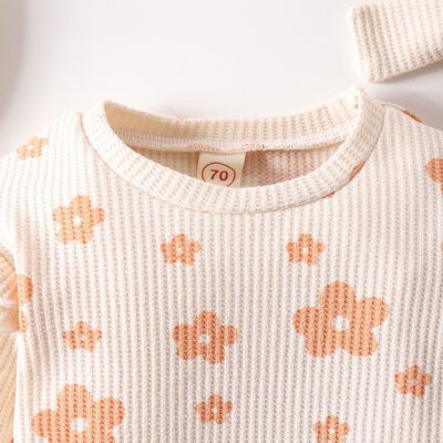 Solid Color Waffle Print Romper With Bow Suit