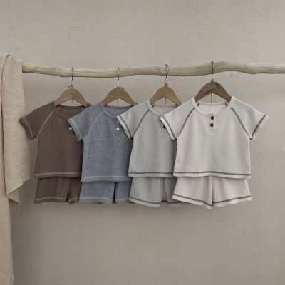Ins Children's Waffle Short Sleeve Two-piece Set
