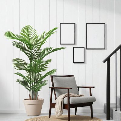 Artificial Areca Palm Plant, 5.2ft Tall Faux Tropical Dypsis Lutescens Tree in Pot for Indoor or Outdoor Home, Office, or Garden Decoration, 2pcs/set