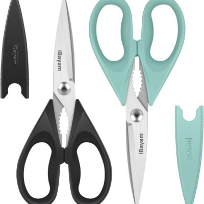 2 Pack Heavy Duty All-Purpose Kitchen Scissors Shears With Blade Covers Sharp Stainless Steel Cutting Tools For Food Packaging And Home Use