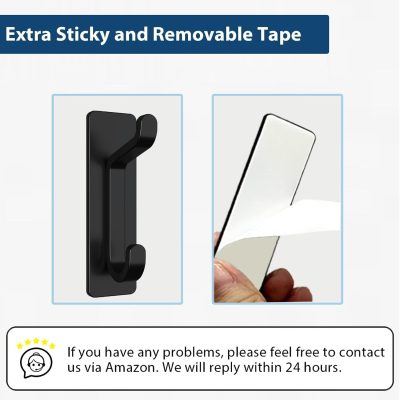 Strong Stick On Hooks 4 Units, 6KG Adhesive Wall Hooks For Coats, Towels, Hats, Bags And Bathroom Home Organization, Black