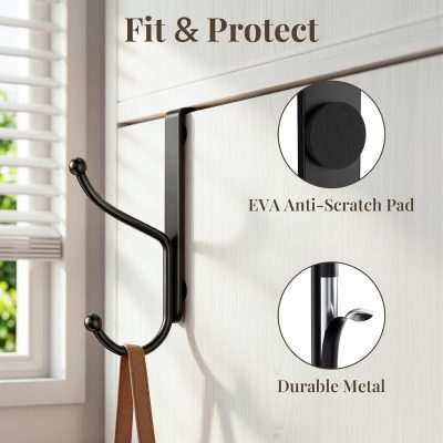 Over Door Hooks 4 Units, Heavy Duty Door Hangers For 1.4 Inch Thick Doors, Coats, Hats, Towels And Bags, Black