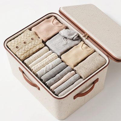 4PCS 56L Large Foldable Storage Box Folding Fabric Clothes Baskets With Lid UK