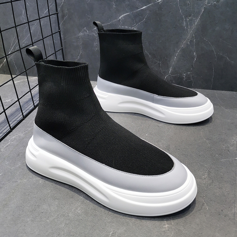 Men's Fly Woven Breathable Soft Sole High Top Socks Shoes