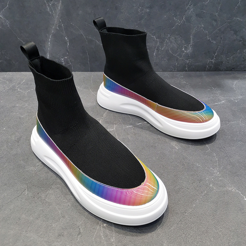 Men's Fly Woven Breathable Soft Sole High Top Socks Shoes