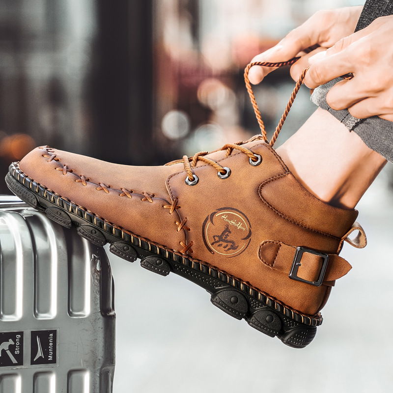 New Mid-top Men's Zipper Martin Boots Wear-resistant And Breathable