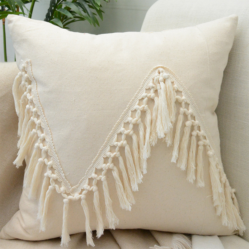 Cotton And Hemp Tassel Pillowcase
