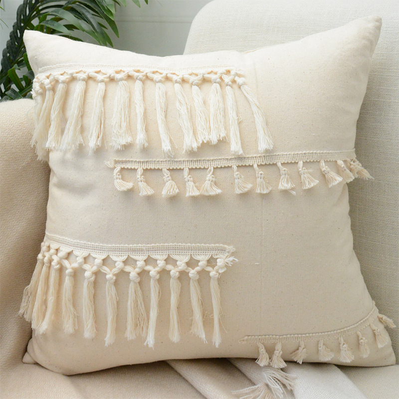 Cotton And Hemp Tassel Pillowcase