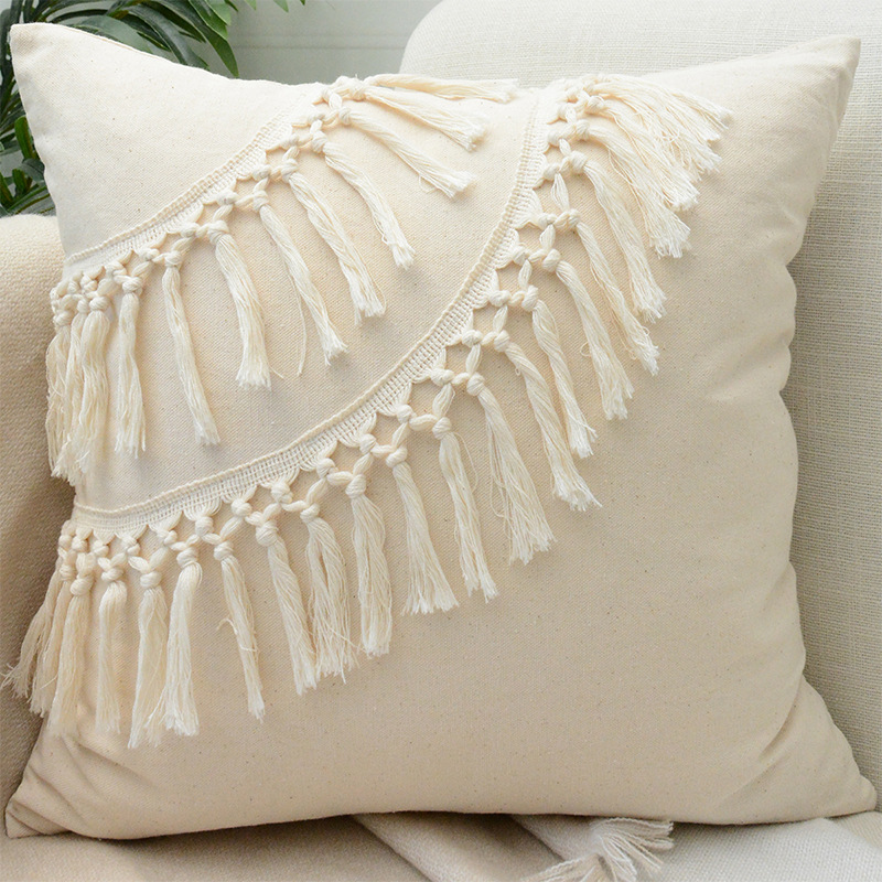 Cotton And Hemp Tassel Pillowcase