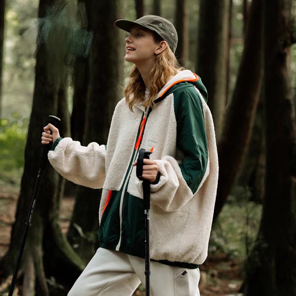 Thickened Lamb Wool High Neck Hooded Zipper Coat Jacket