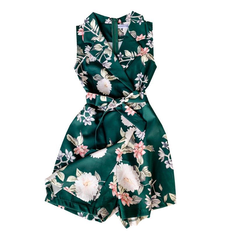 Temperament Suit Collar Sleeveless Floral One-piece Shorts