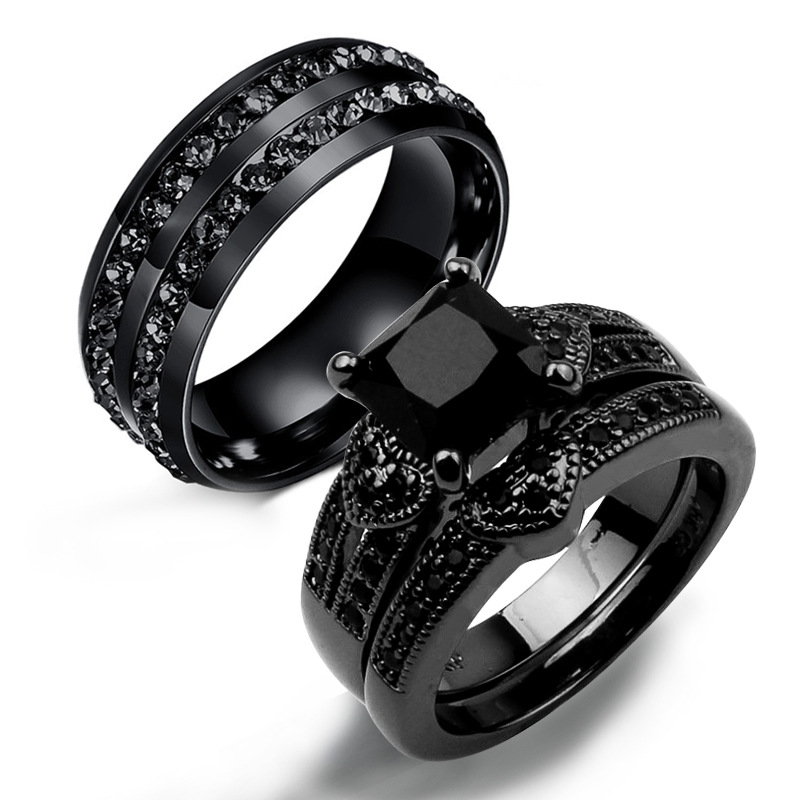 Popular Double-row Black Diamond Ring