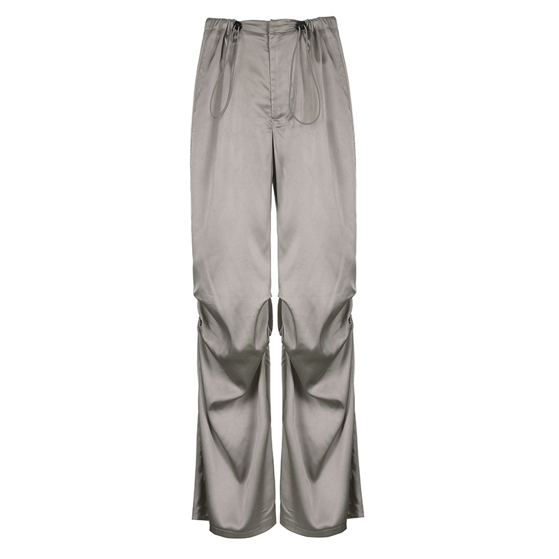 Solid Color Temperament Drape Mopping Satin Low Waist Loose Casual Woven Pants