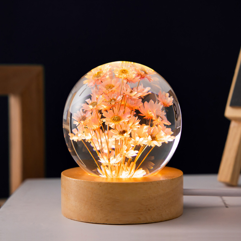 Crystal Ball Eternal Flower Gift Wooden Music Box