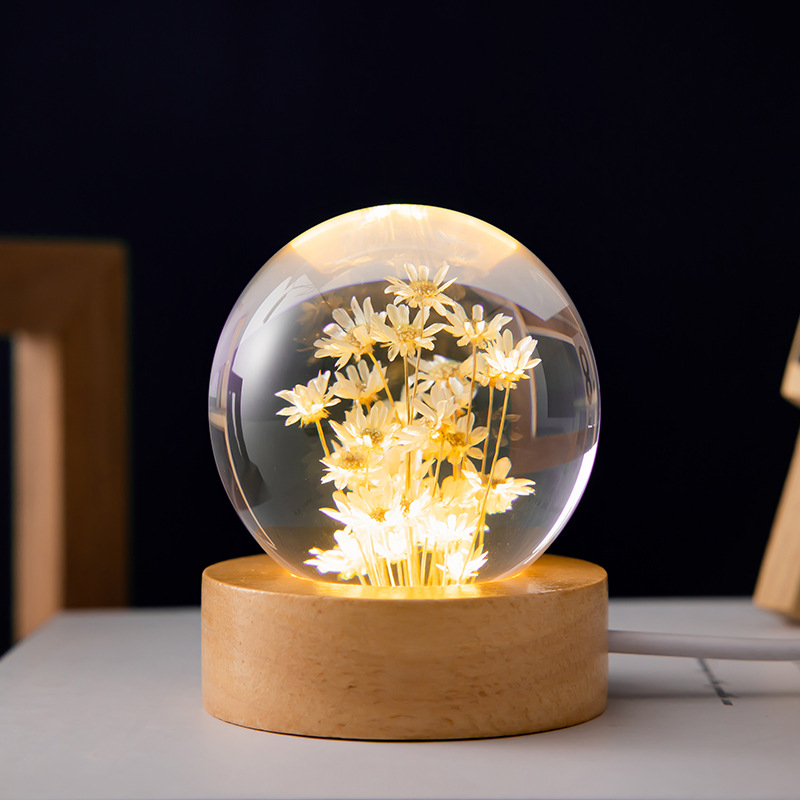 Dandelion Luminous Crystal Ball Wooden Music Box