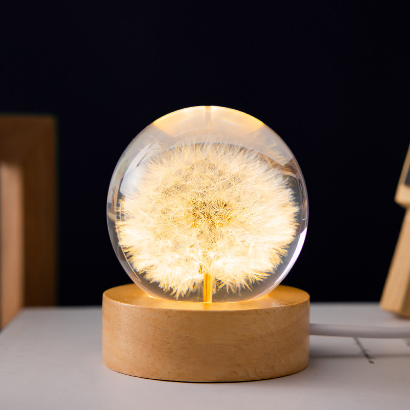 Dandelion Luminous Crystal Ball Wooden Music Box