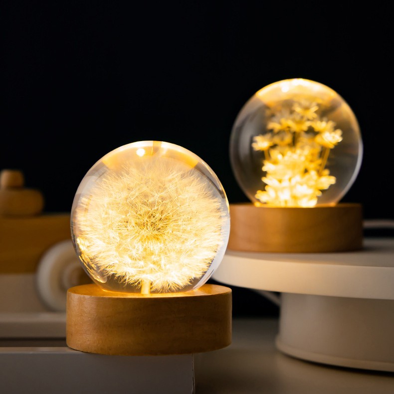 Dandelion Luminous Crystal Ball Wooden Music Box