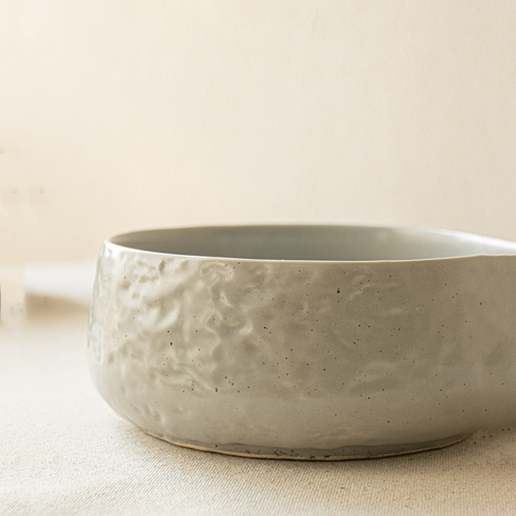Round Belly Water Ripple Ceramic Fruit Salad Bowl